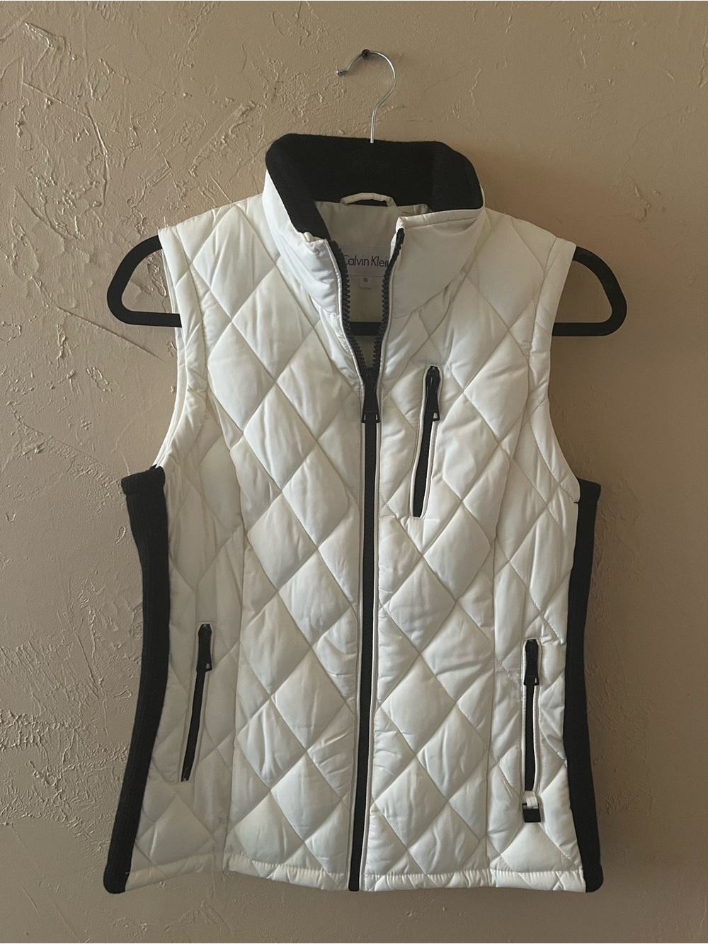 Calvin Klein White Quilted Vest with Black Trim